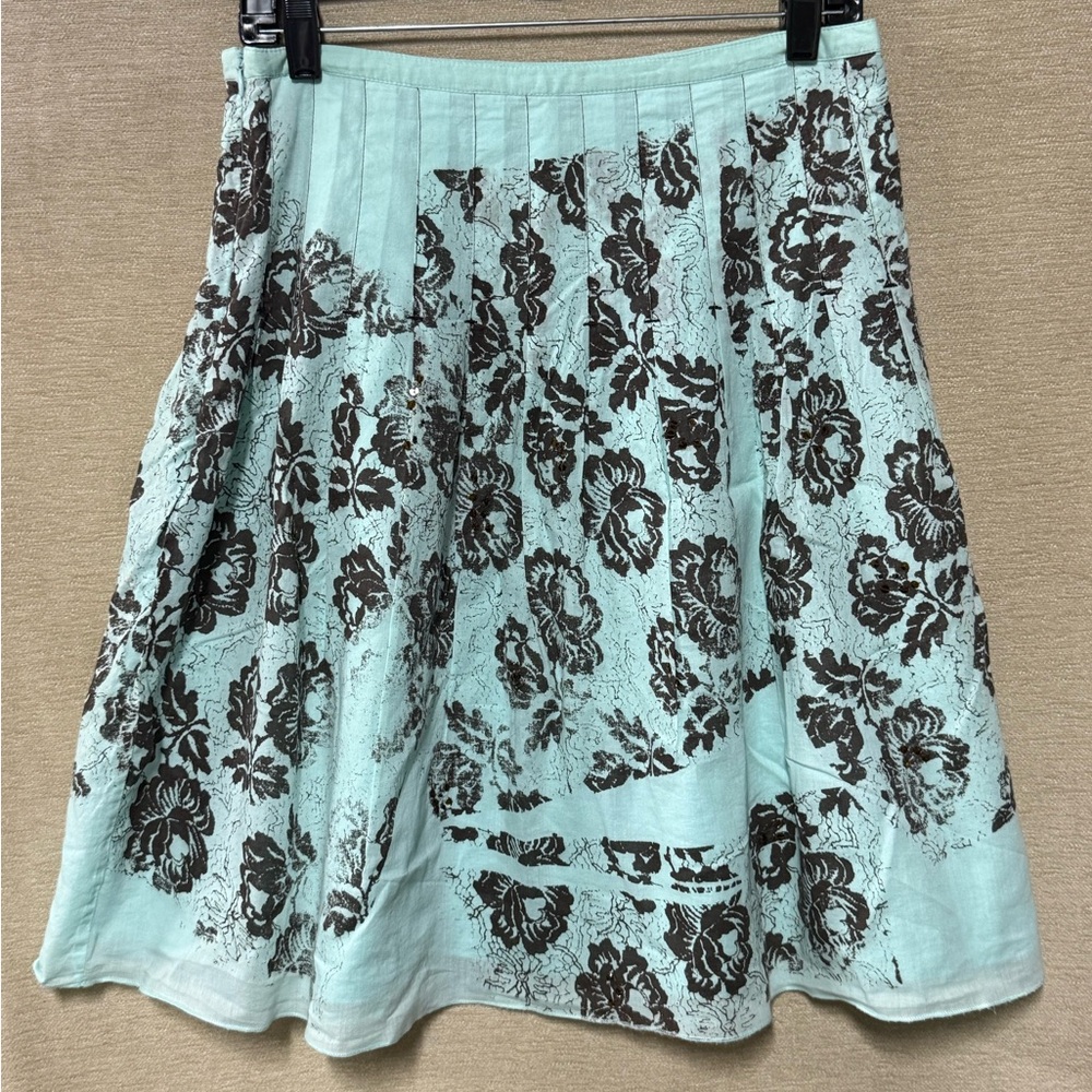 Free People A-Line Skirt - Mint and Brown Floral